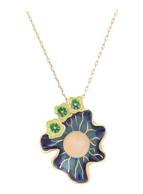 中国风宫廷复古旗袍首饰品冷珐琅工艺莲蓬荷叶天然玉髓玛瑙项链女