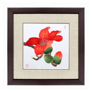 2021粤绣广绣纯手工刺绣南国红棉胶框广州特色diy挂件摆件礼品