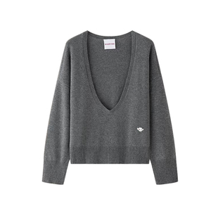 羊织道 头脑风暴 明星同款大U领羊毛针织衫女春季山羊绒打底毛衣