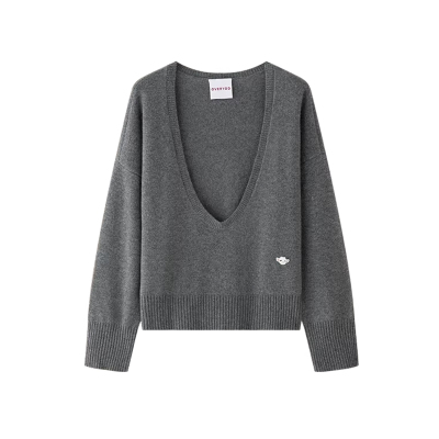 羊织道大U领绵羊毛山羊绒毛衣女