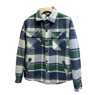 西班牙订单 秋冬翻领加绒加厚格子磨毛仿羊羔绒男款衬衫外套棉衣