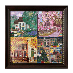 Galison正版四季拼图春夏秋冬灯邻里繁花500片相框成人版节日礼物