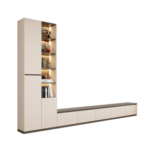 电视柜落地新款一体客厅书架组合储物柜展示柜实木柜子家用背景墙