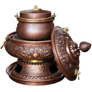 铜火盆老式烤火烧水涮火锅炉木炭烧烤手工纯铜加厚户外取暖器家用