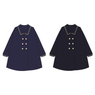 樱奈家双排扣水手领大衣日系秋冬JK制服学院风原创中长款毛呢外套