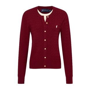 POLOWALK女式长袖针织衫2025秋季新品休闲假两件百搭绞花显瘦上衣