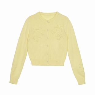 LLANO立体钉珠钩花针织开衫复古法式温柔气质精致感上衣女秋冬季