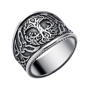 北欧神话宇宙树维京乌鸦戒指钛钢复古不掉色凯尔特结生命之树指环