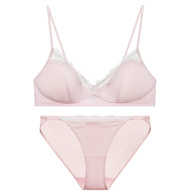 弗利少女法式内衣蕾丝V领文胸小胸超薄垫无钢圈胸罩套装舒适新品