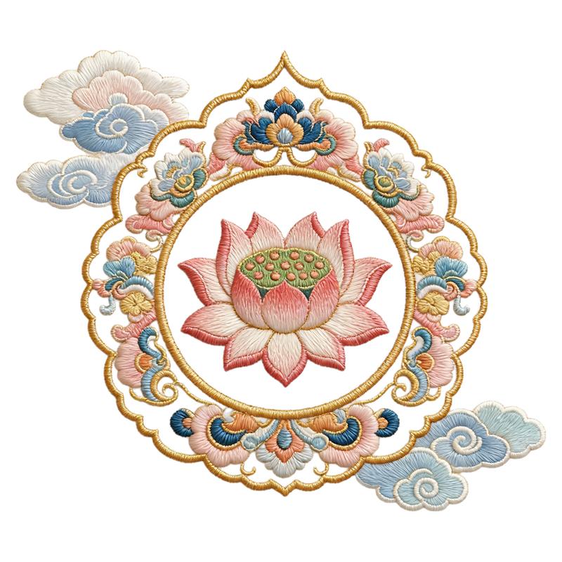 A4莲花纹水溶背胶自粘刺绣水溶布
