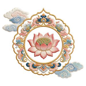 A4莲花纹水溶背胶自粘刺绣水溶布
