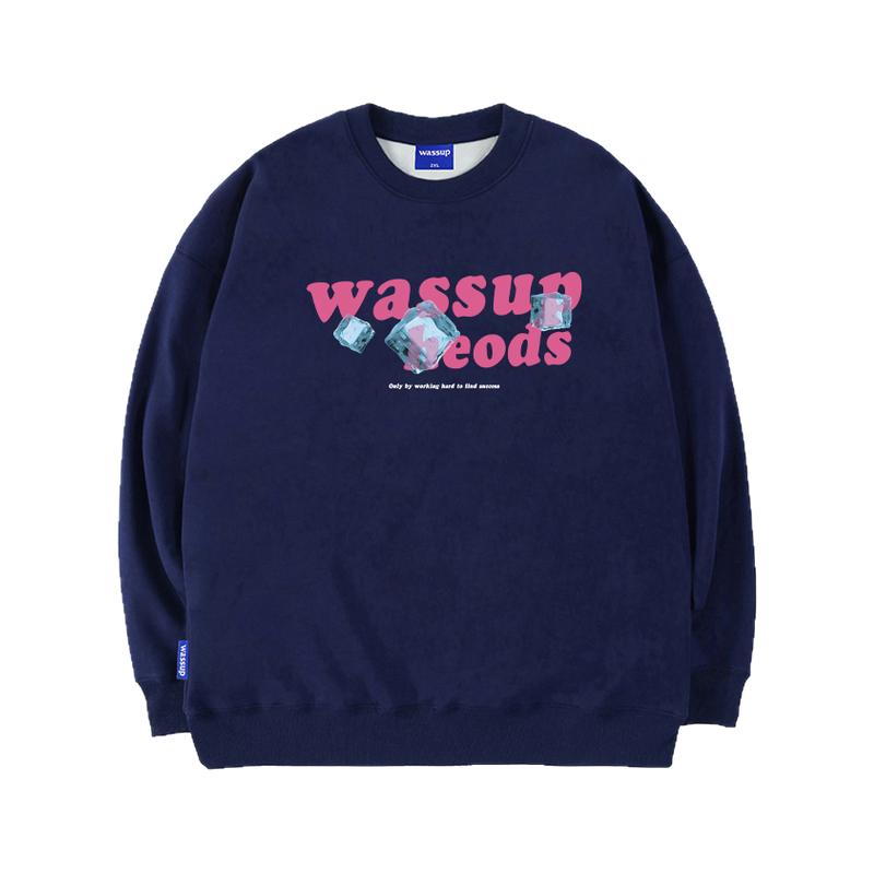 WASSUP冰块水晶美式潮牌圆领卫衣