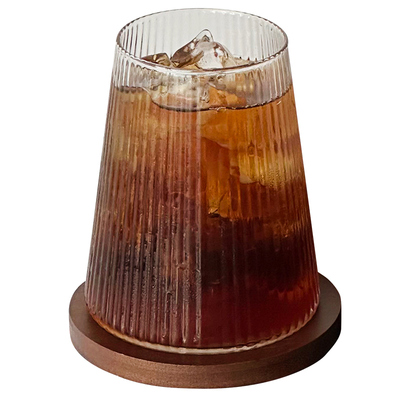 复古日式条纹玻璃杯带杯垫咖啡杯