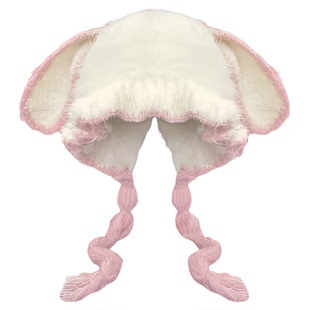 多巴胺色系毛绒护耳帽子女日系可爱耳朵秋冬保暖百搭显脸小套头帽