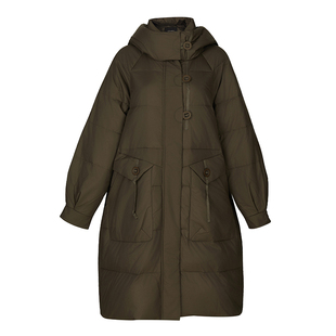 XINSILU新思路女装专柜冬装时尚深咖色连帽大口袋中长款女羽绒服