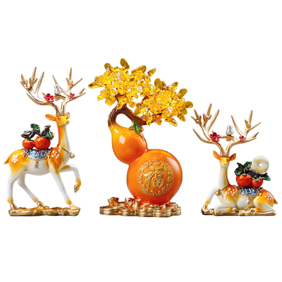 柿柿如意福鹿摆件创意新中式