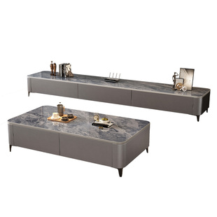 岩板茶几客厅家用小户型2025新款现代简约轻奢茶桌落地电视柜组合