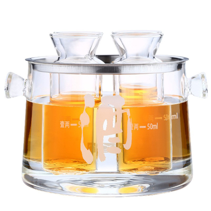 明尚德玻璃温酒壶家用半斤烫酒壶礼盒红白黄酒暖酒器热酒壶分酒器