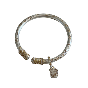 新中式国风足银999.9吉言手镯纯银古法描金招财猫吊坠镯子送女友