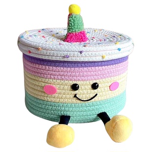 趣味公仔蛋糕仔收纳筐儿童玩具卡通棉线绳编织客厅桌面零食收纳盒
