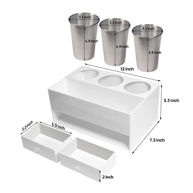 亚克力吹风机支架白色2个抽屉浴室美发工具管理收纳盒亚克力盒子