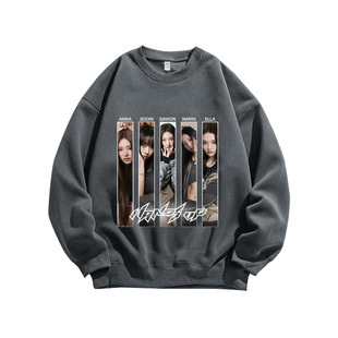 KPOP 韩女团MEOVV粉丝应援周边条纹简约海报重磅纯棉卫衣男女同款