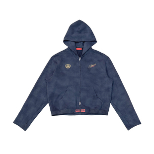 REDCHARCOAL红炭 超短款开衫连帽卫衣男春季美式水洗帽衫男生上衣