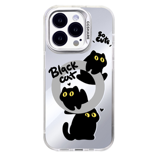 寄居蟹原创调皮猫适用苹果17手机壳带磁吸支架iPhone16promax新款15保护套14可爱13高端电镀银磨砂设计高级感