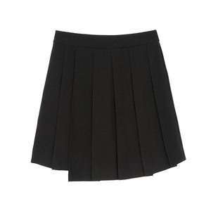 SOMSOM/索玛学院风不规则百褶裙黑色百搭短裙气质复古秋冬半身裙