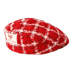 宝宝帽子秋冬季婴儿新年红色贝雷帽男宝女宝时尚画家帽儿童套头帽