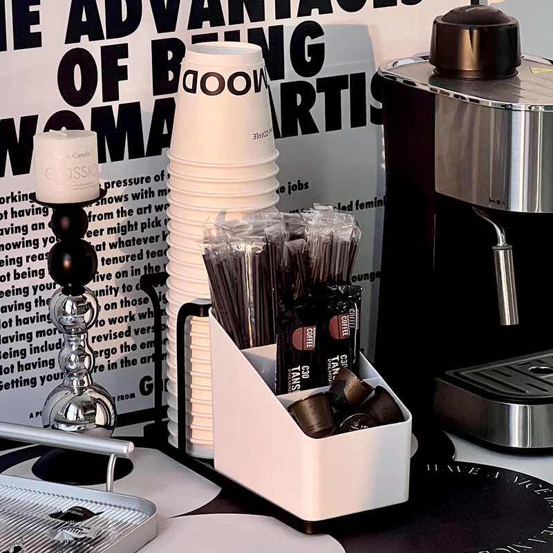 一次性纸杯架水吧桌面取杯器咖啡糖包茶包吸管收纳盒金属铁艺水杯