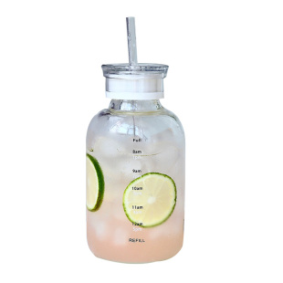 沐韩大容量刻度高硼硅玻璃杯吸管杯子果茶杯泡茶情侣牛奶杯女水杯