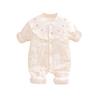 婴儿衣服秋冬季棉衣女宝宝夹棉服连体衣纯棉A类外穿哈衣爬服薄棉