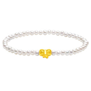 周大福SOINLOVE「宝藏女孩」蝴蝶结黄金珍珠手链VR1225生日礼物