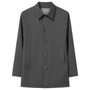 男士翻领高端风衣春秋商务休闲中长款纽扣外套通勤风夹克新款上衣