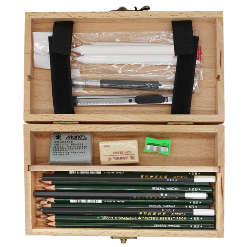 日本UNI三菱素描铅笔画速写橡皮漫画初学者美术绘画工具笔帘套装