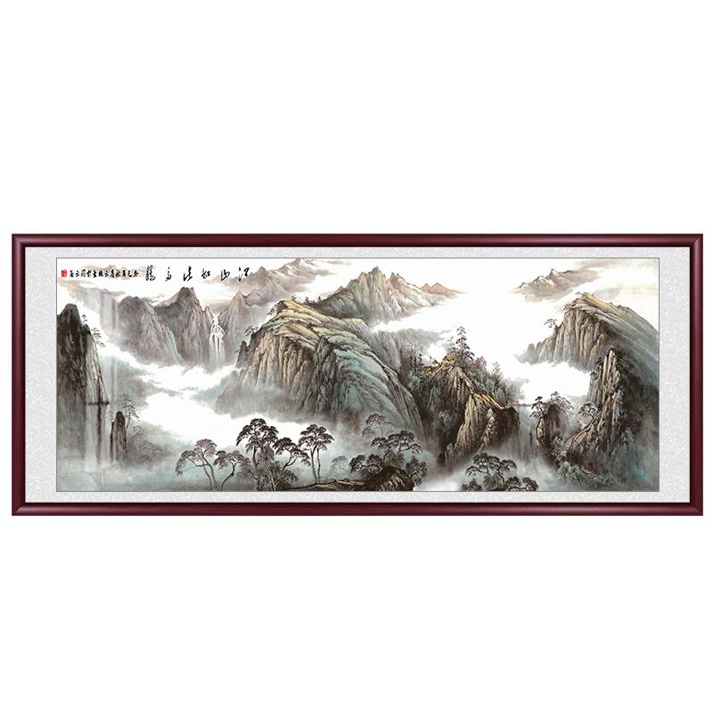 新中式山水画客厅沙发背景墙壁画