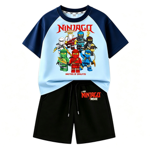 男童幻影忍者衣服纯棉短袖套装NINJAGO儿童t恤休闲短裤子半袖