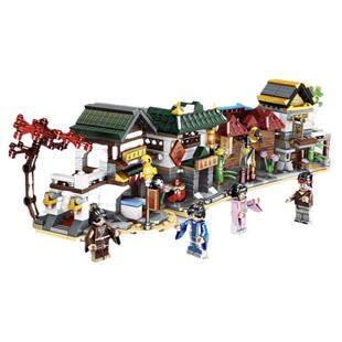 中式古代房子万格积木水乡房屋小街景建筑模型组装拼搭