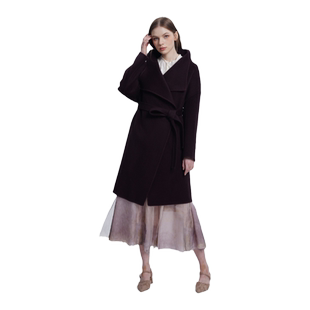 readme简约羊毛双面呢女中长款廓形腰带两穿大衣D30901599