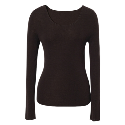 伊芙丽基础款大U领100%可机洗羊毛针织衫女修身2025秋装新款