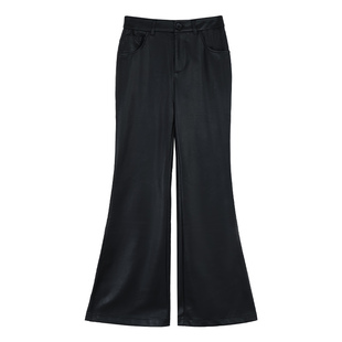 MULVAN 【现货7折】酷飒女主 复古黑色微喇pu皮裤女高级感喇叭裤