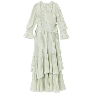 SNIDEL2025春夏新品优雅花苞袖木耳边蛋糕百褶连衣裙SWFO251122