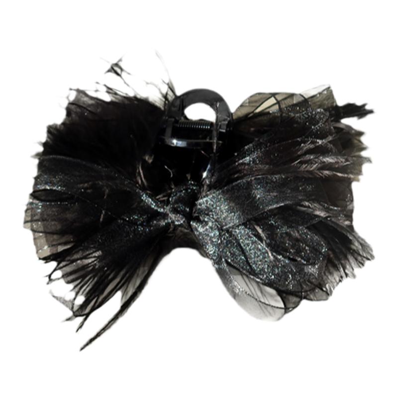 GUKUALI原创 春季新款羽毛纱蝴蝶结抓夹小众个性鲨鱼夹发夹发饰