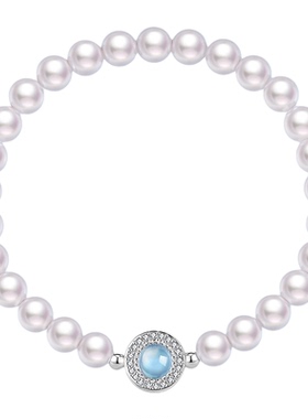 阿吉豆珍珠手链女款海蓝宝手串珠