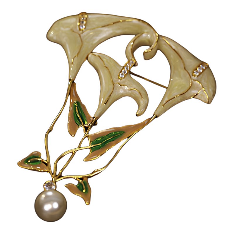 古董珍藏款油画珐琅釉面花朵胸针
