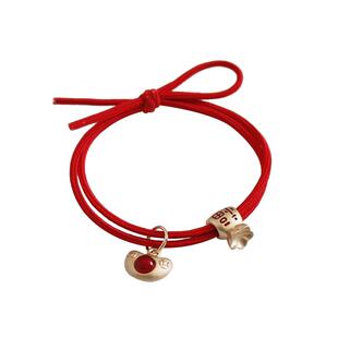 新年红色头绳中式本命年发绳平安喜乐皮筋女扎头发圈手绳喜庆头饰