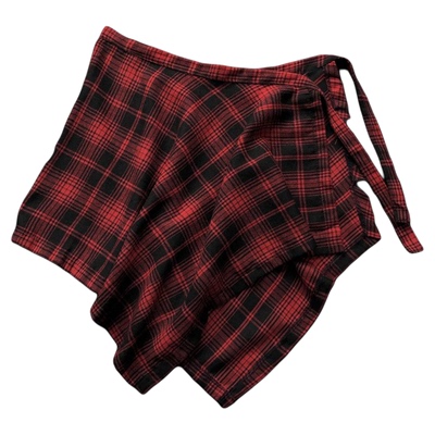 复古格子屁帘腰封叠穿下摆打底款衬衫裙帘罩裙不规则系带潮牌下摆