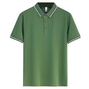 条纹领POLO衫男短袖T恤2025夏季潮牌纯色翻领透气网眼半袖男上衣