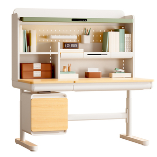 爱果乐儿童学习桌子实木小学生书桌可升降家用写字桌椅套装咖啡猫